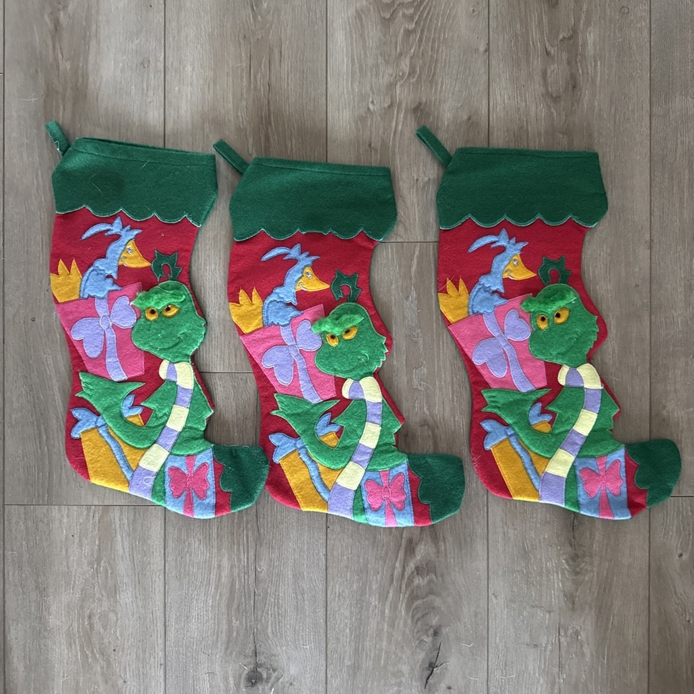 3 Vintage Wubbulous World‎ of Dr. Seuss 1997 Grinch with Whozit Felt Stocking
